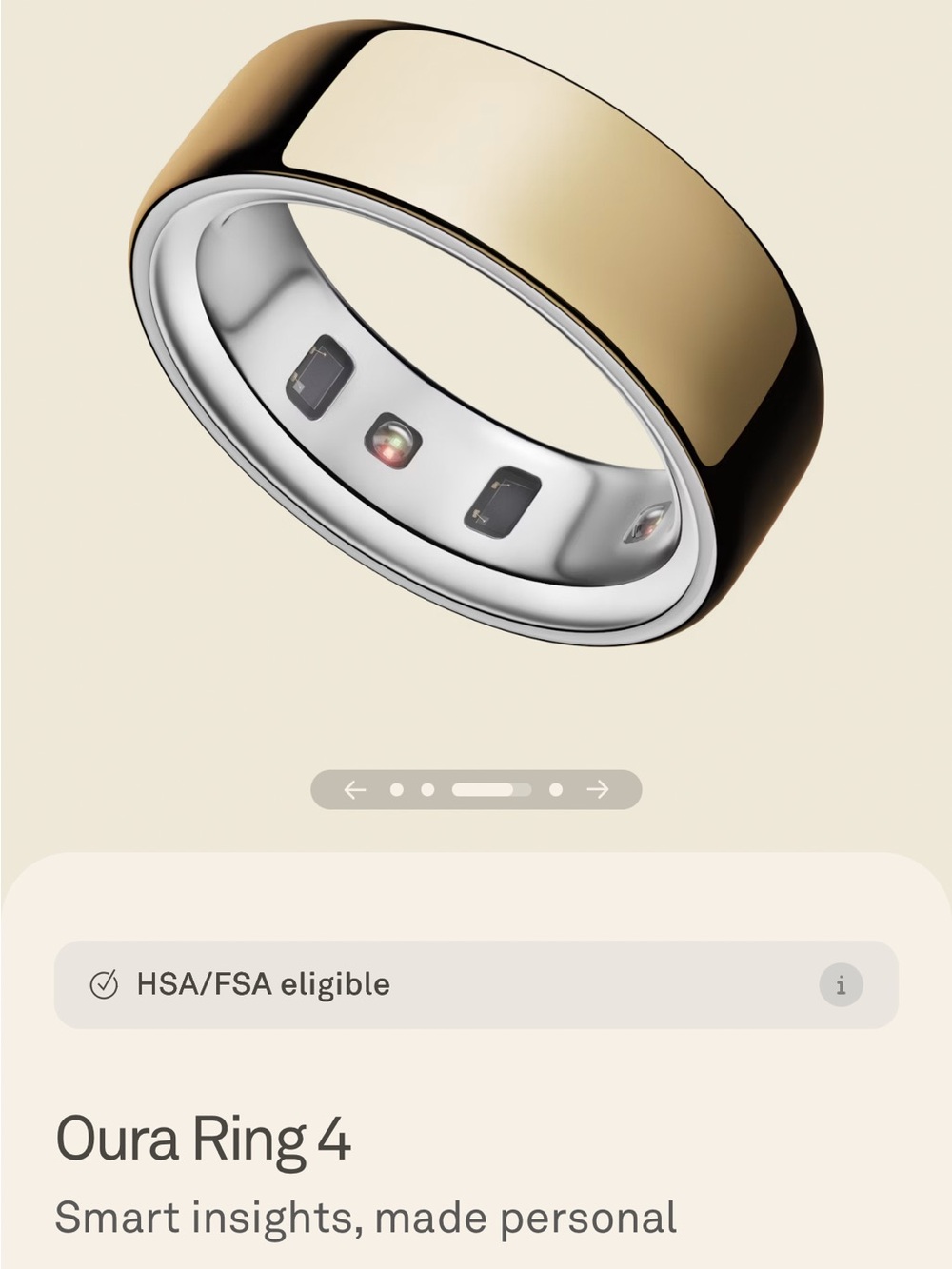 Oura Ring 4 Smart Ring – Gold - Size 8